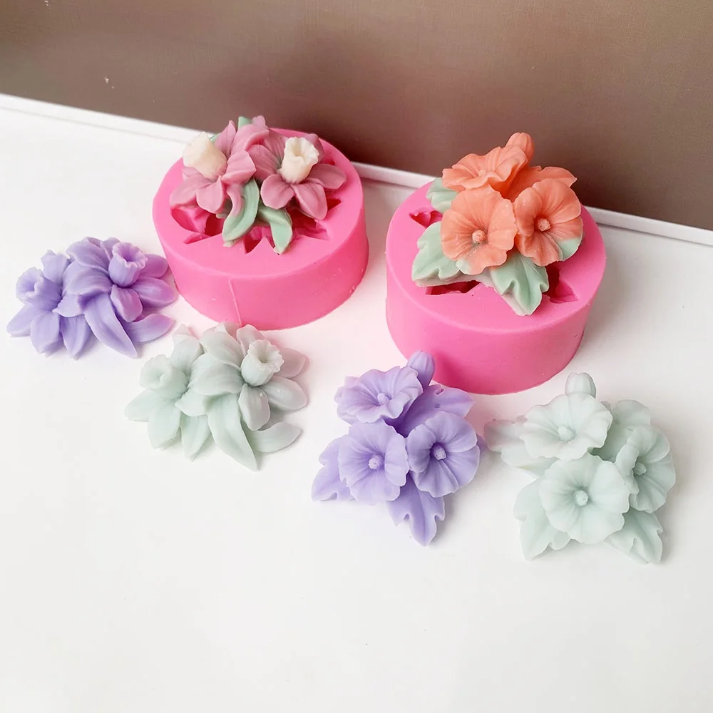 1304-双花朵叶片硅胶模具