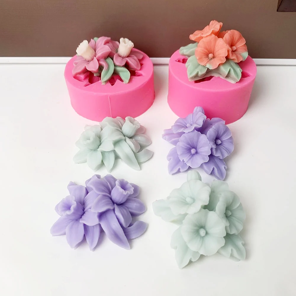 1304-双花朵叶片硅胶模具