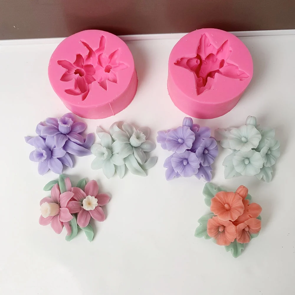 1304-双花朵叶片硅胶模具