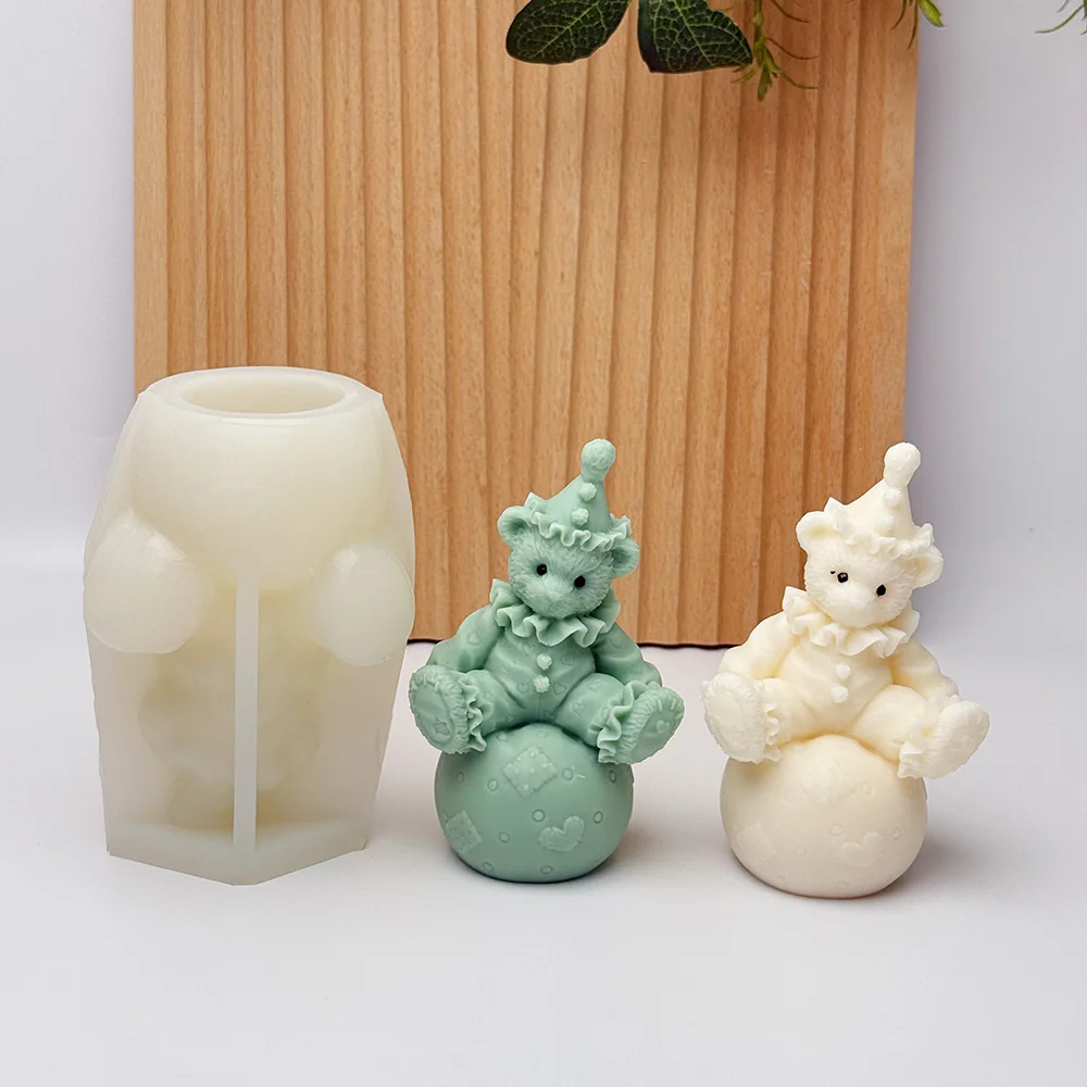 Clown Bear Silicone Candle Mold with Ball Design