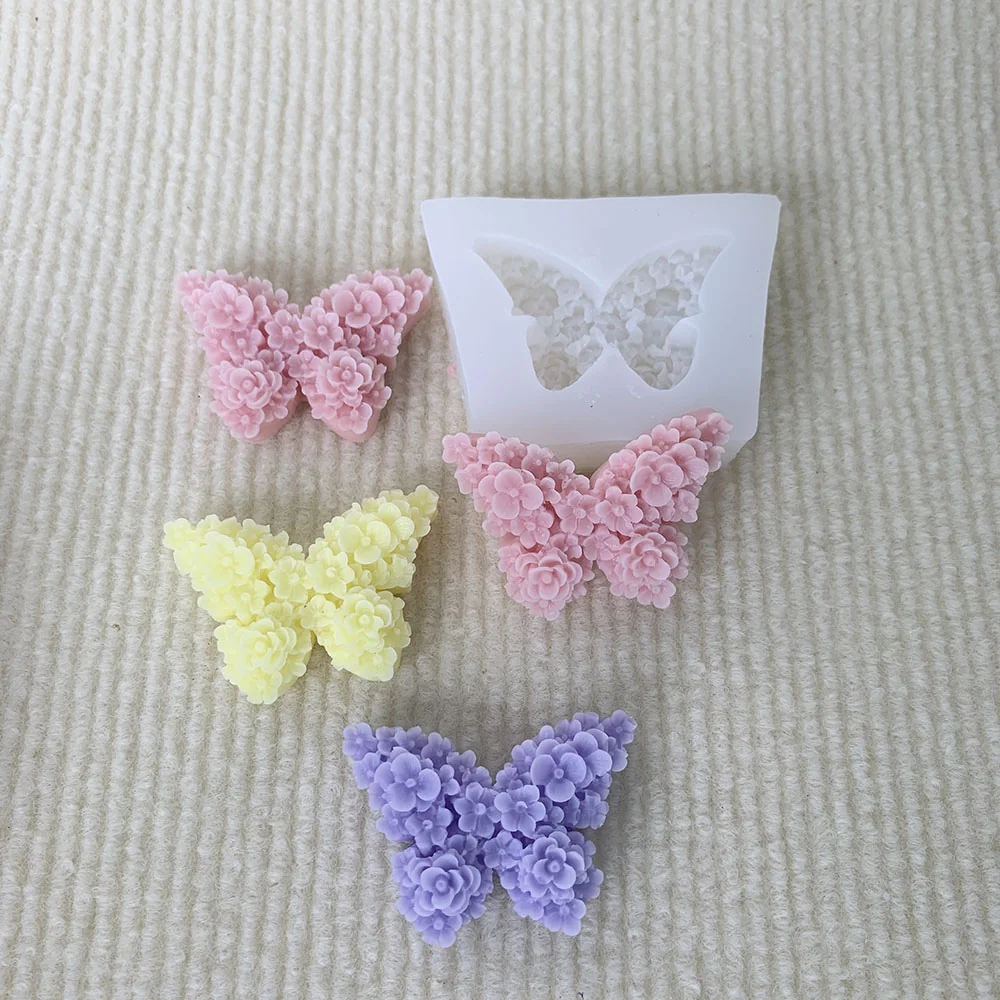 1393-花簇造型蝴蝶硅胶蜡烛模具