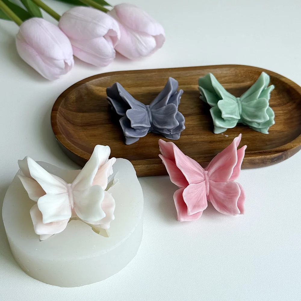 1527-立体双层花瓣翅膀蝴蝶硅胶蜡烛模具