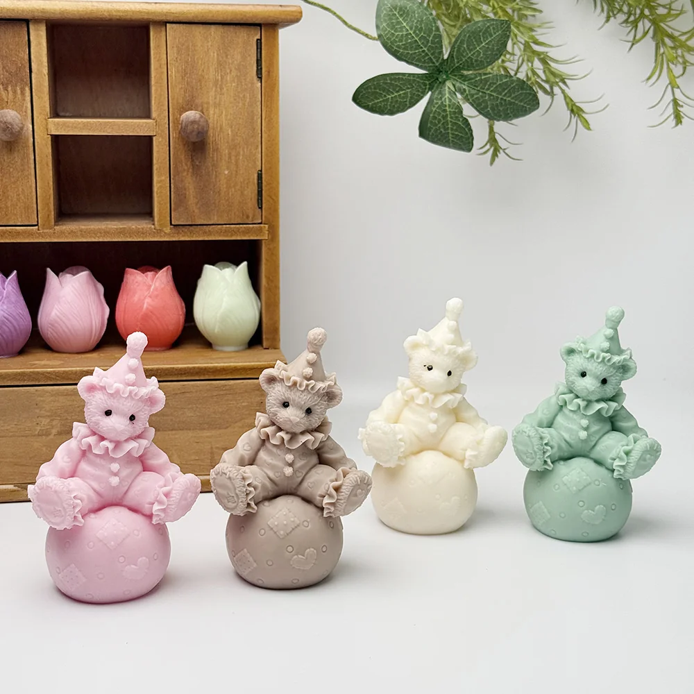 Clown Bear Silicone Candle Mold with Ball Design