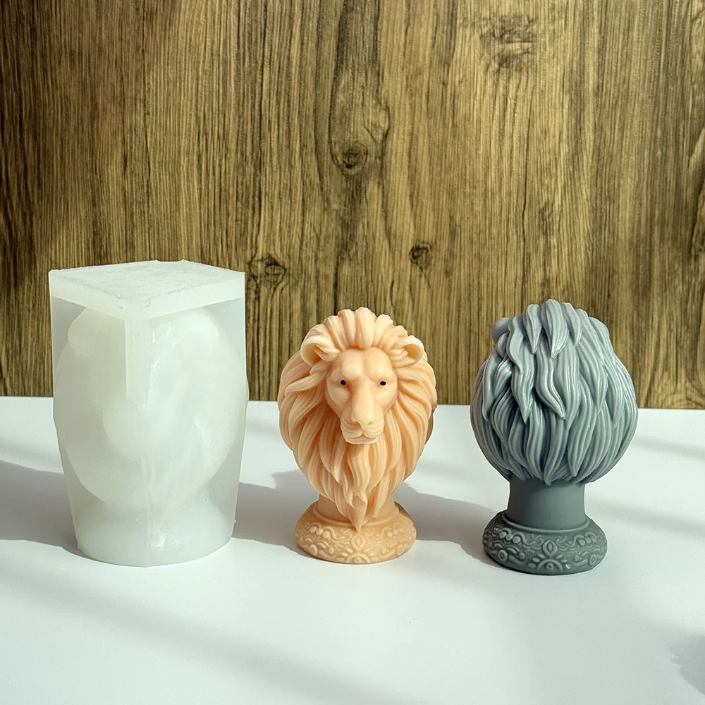 Lion Head Silicone Candle Mold with Detailed Mane