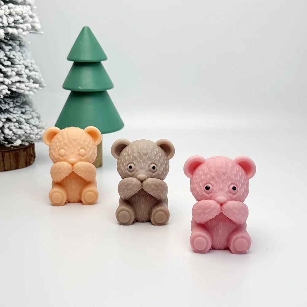 Teddy Bear Silicone Candle Mold with Hands on Face
