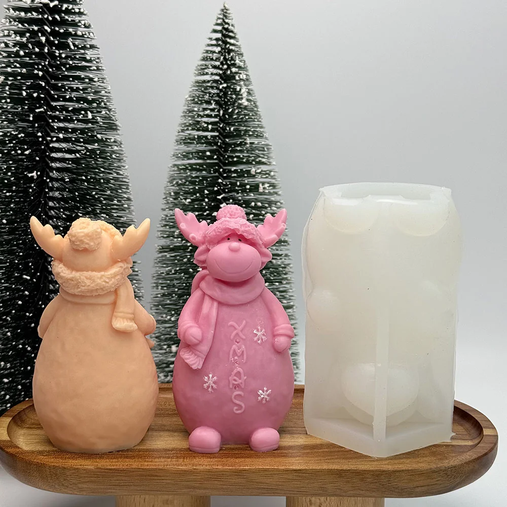 Christmas Reindeer Silicone Candle Mold with Knitted Hat Design