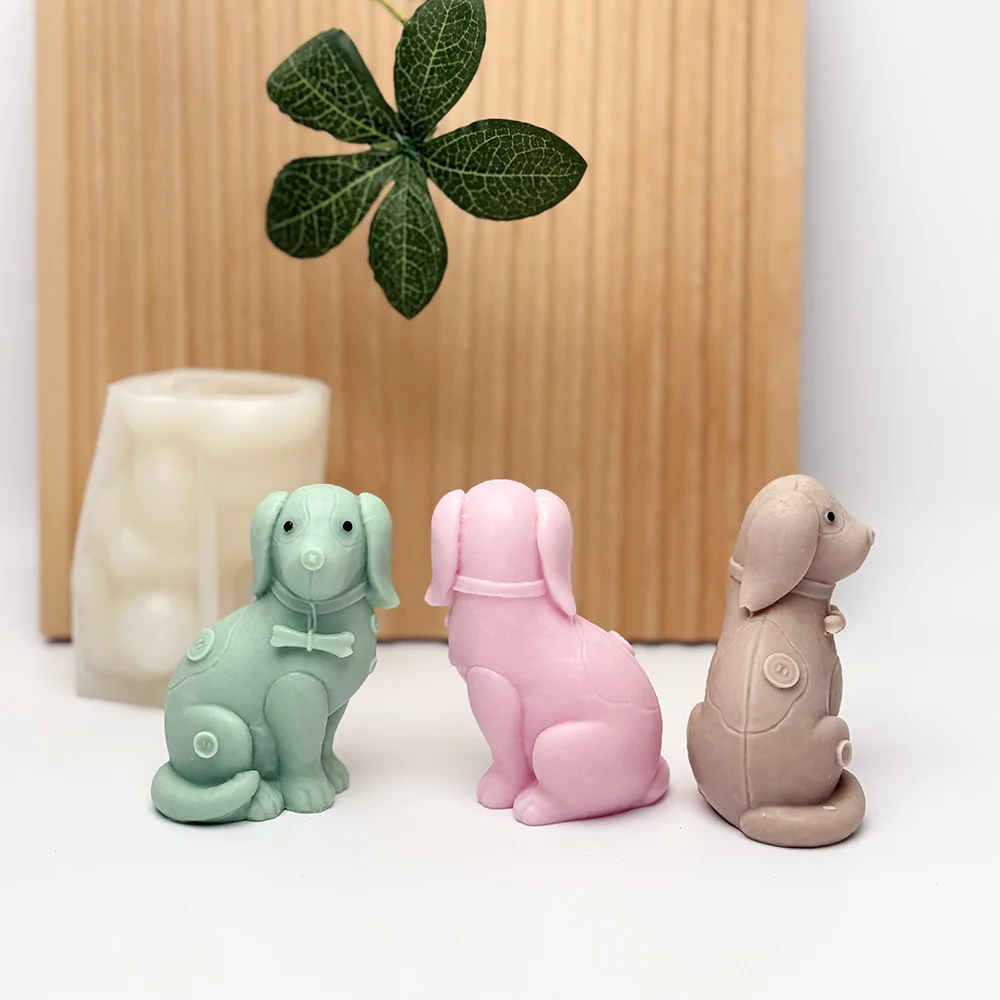 Sitting Dog Silicone Candle Mold with Collar Design