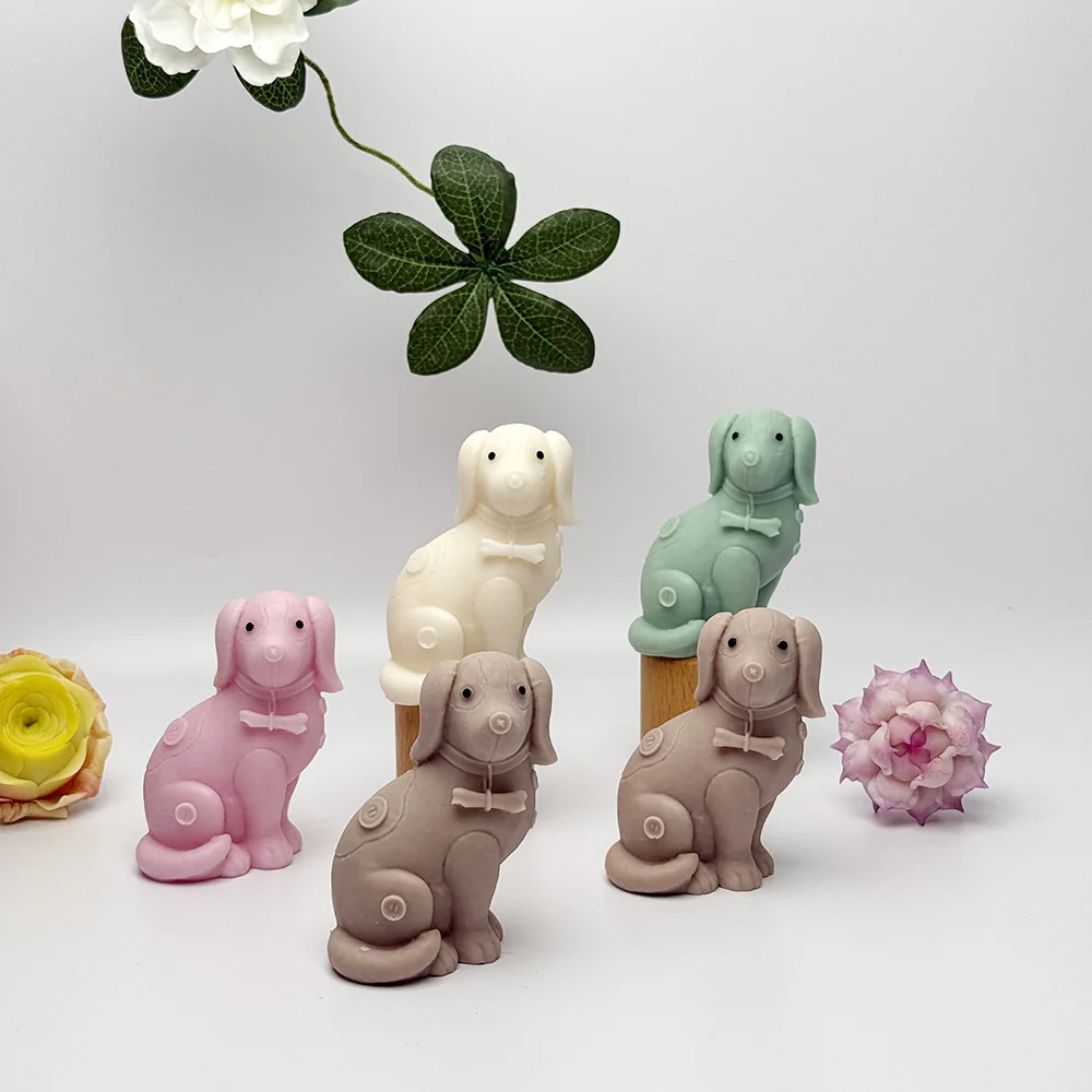 Sitting Dog Silicone Candle Mold with Collar Design