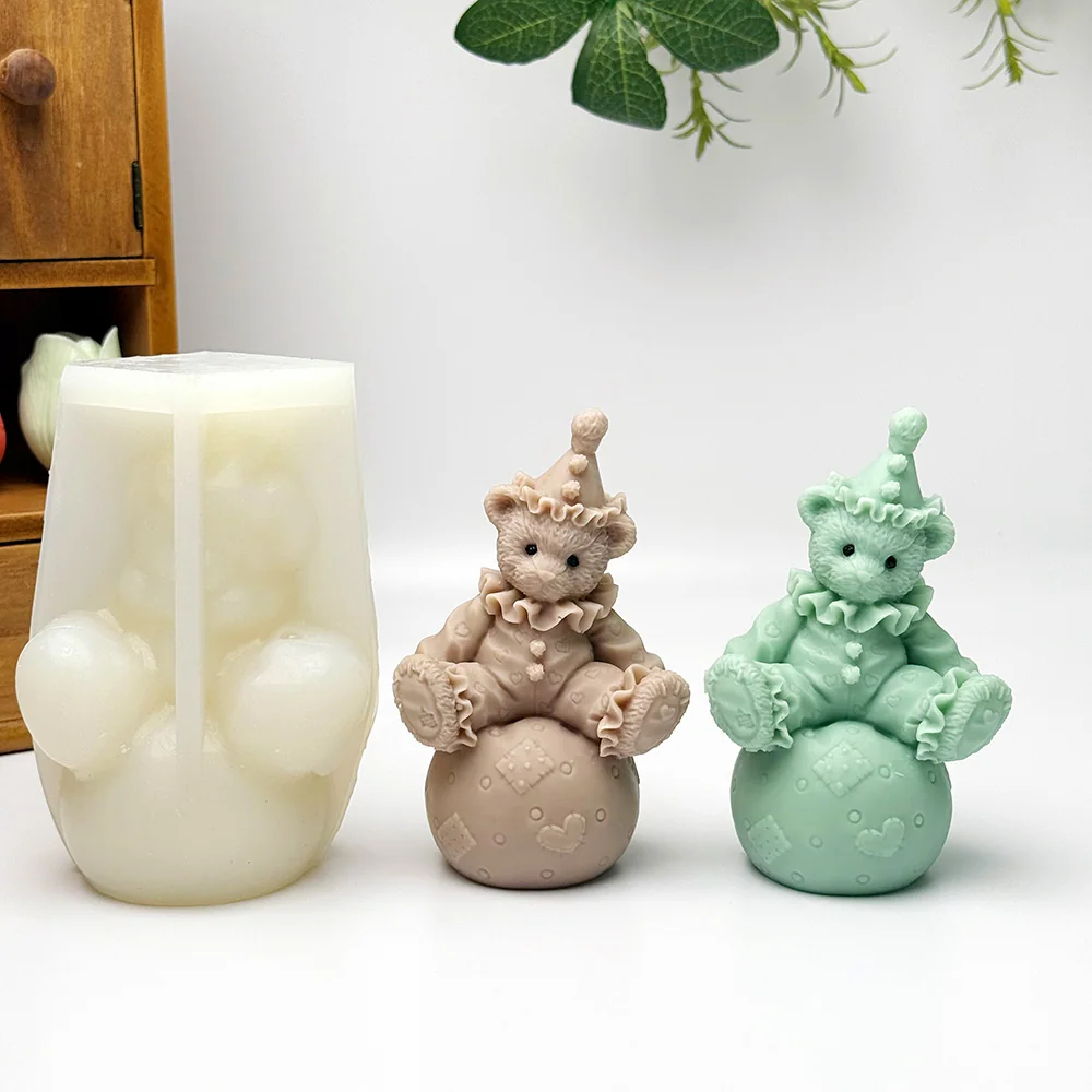 Clown Bear Silicone Candle Mold with Ball Design