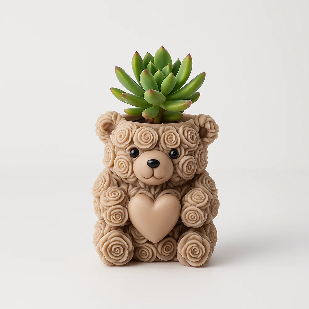 Rose Bear Silicone Candle Mold with Heart Container Design