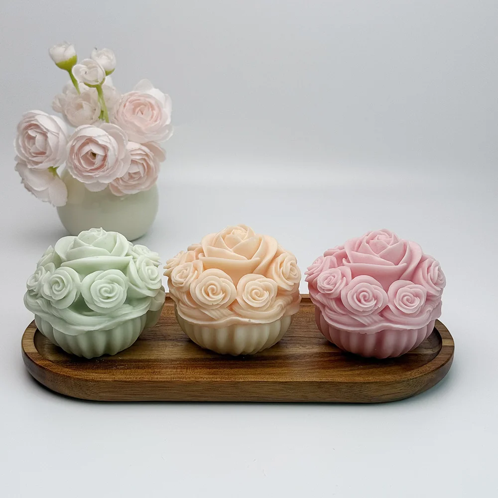 Rose Basket Silicone Candle Mold with Bow Design