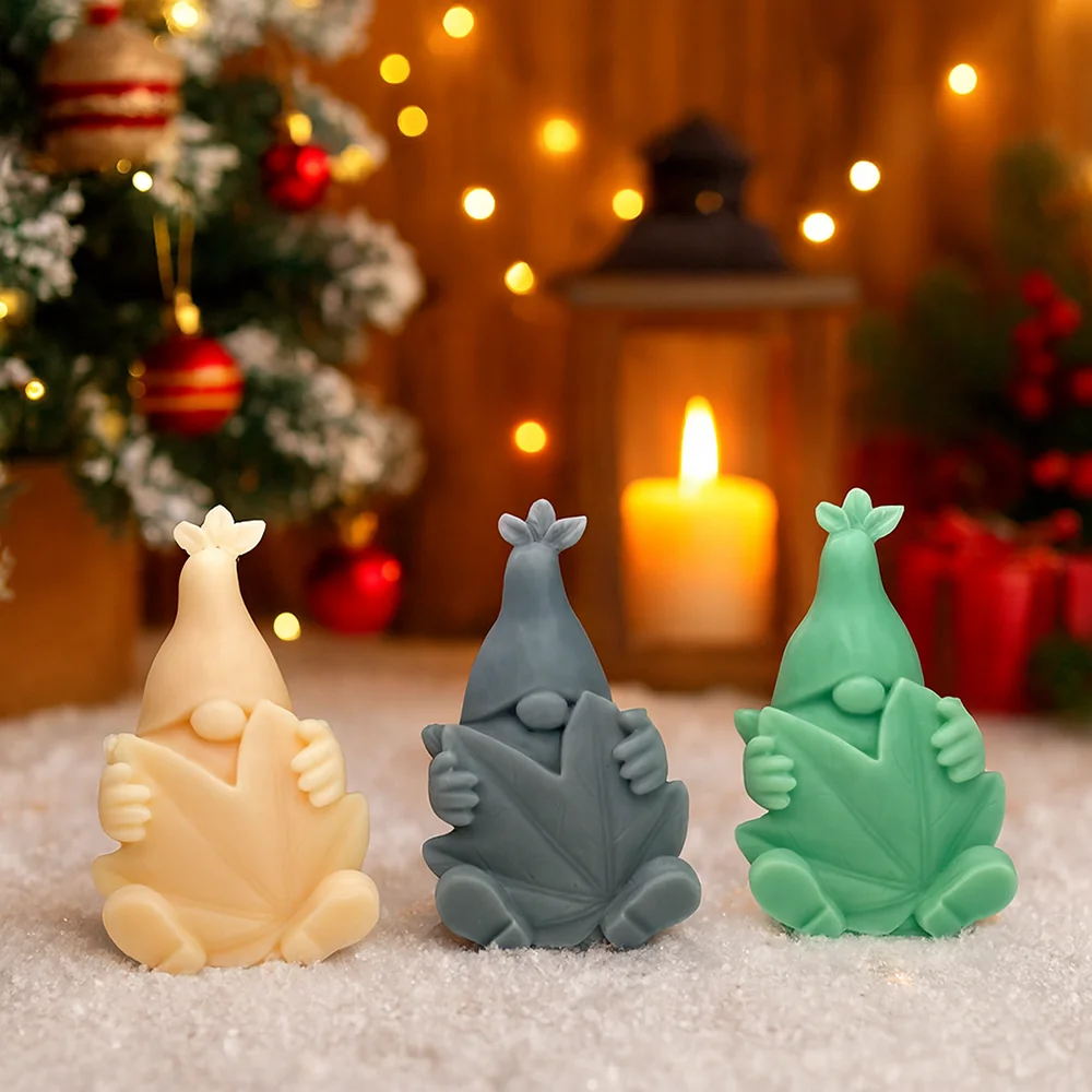 Gnome Silicone Candle Mold with Leaf Design