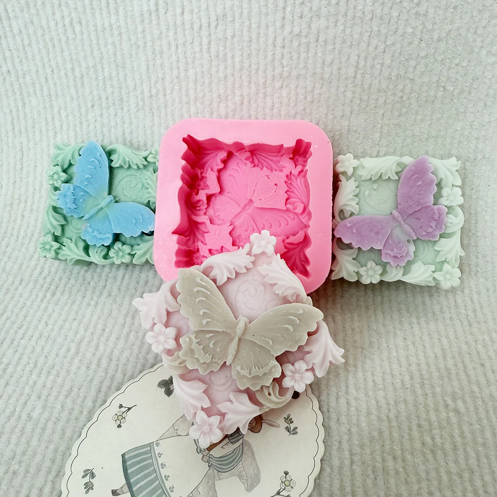 AD009-欧式蝴蝶浮雕方形硅胶蜡烛模具