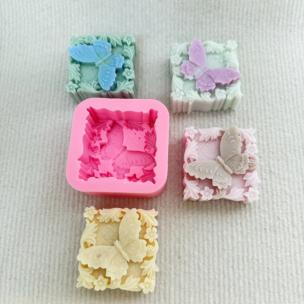 AD009-欧式蝴蝶浮雕方形硅胶蜡烛模具
