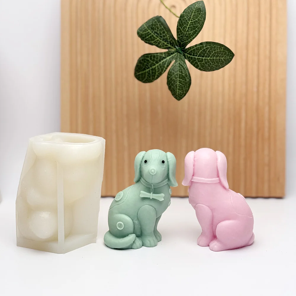Sitting Dog Silicone Candle Mold with Collar Design