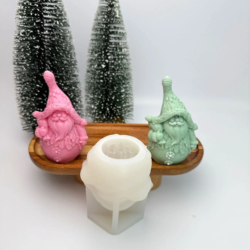 Christmas Gnome Silicone Candle Mold with Gift Bag Design