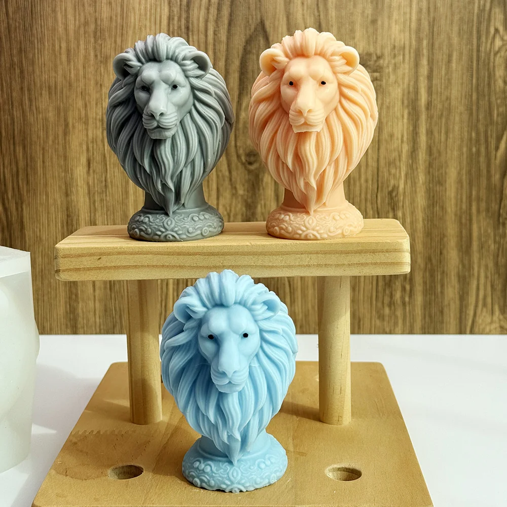 Lion Head Silicone Candle Mold with Detailed Mane