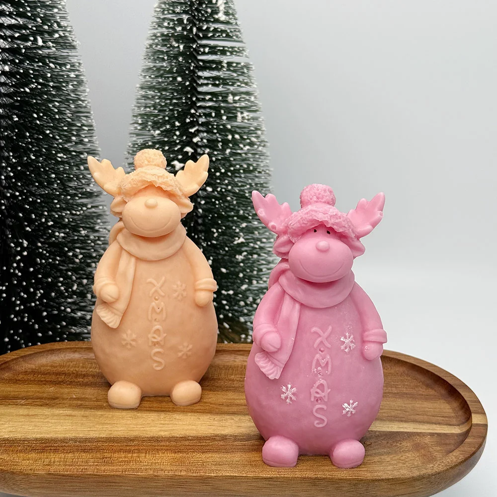 Christmas Reindeer Silicone Candle Mold with Knitted Hat Design