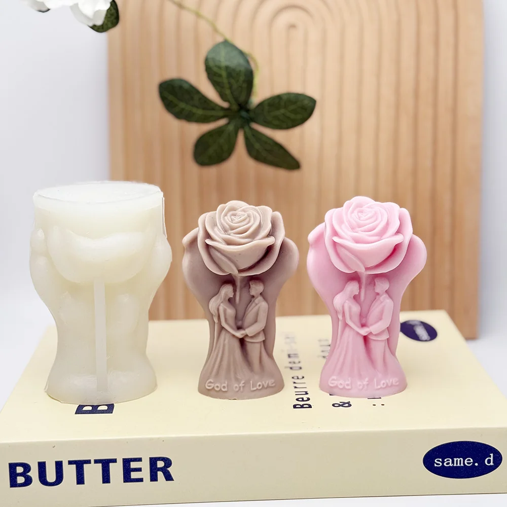Wedding Couple Silicone Candle Mold with Heart Design
