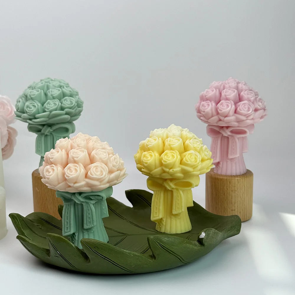 Rose Bouquet Silicone Candle Mold with Bow Design