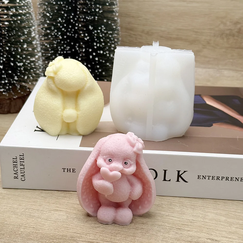 Lop Bunny Silicone Candle Mold with Heart Lollipop