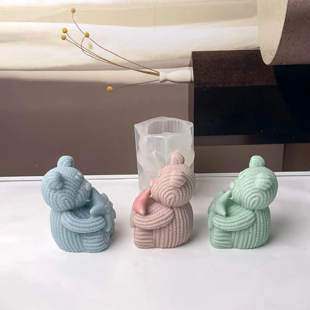 8983-抱DAD字样星星针织小熊硅胶模具