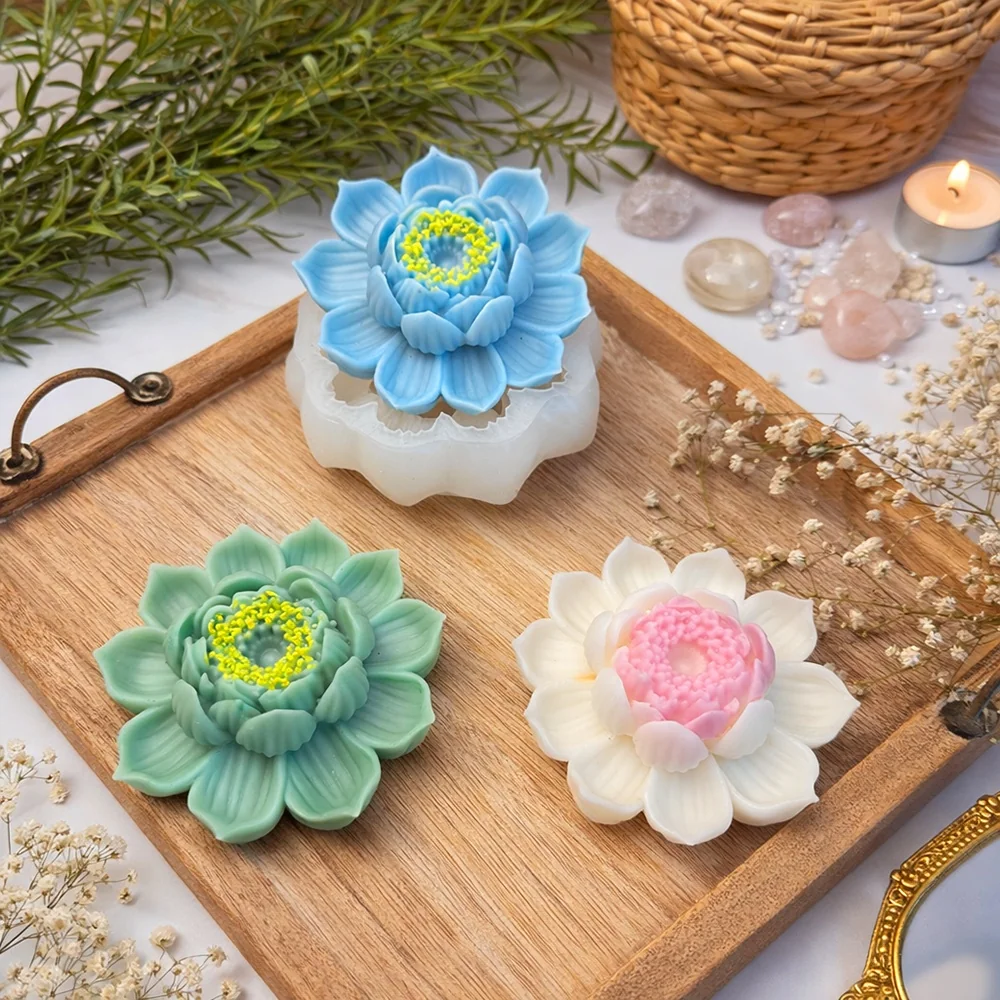 Blue Lotus Silicone Candle Mold with Yellow Center