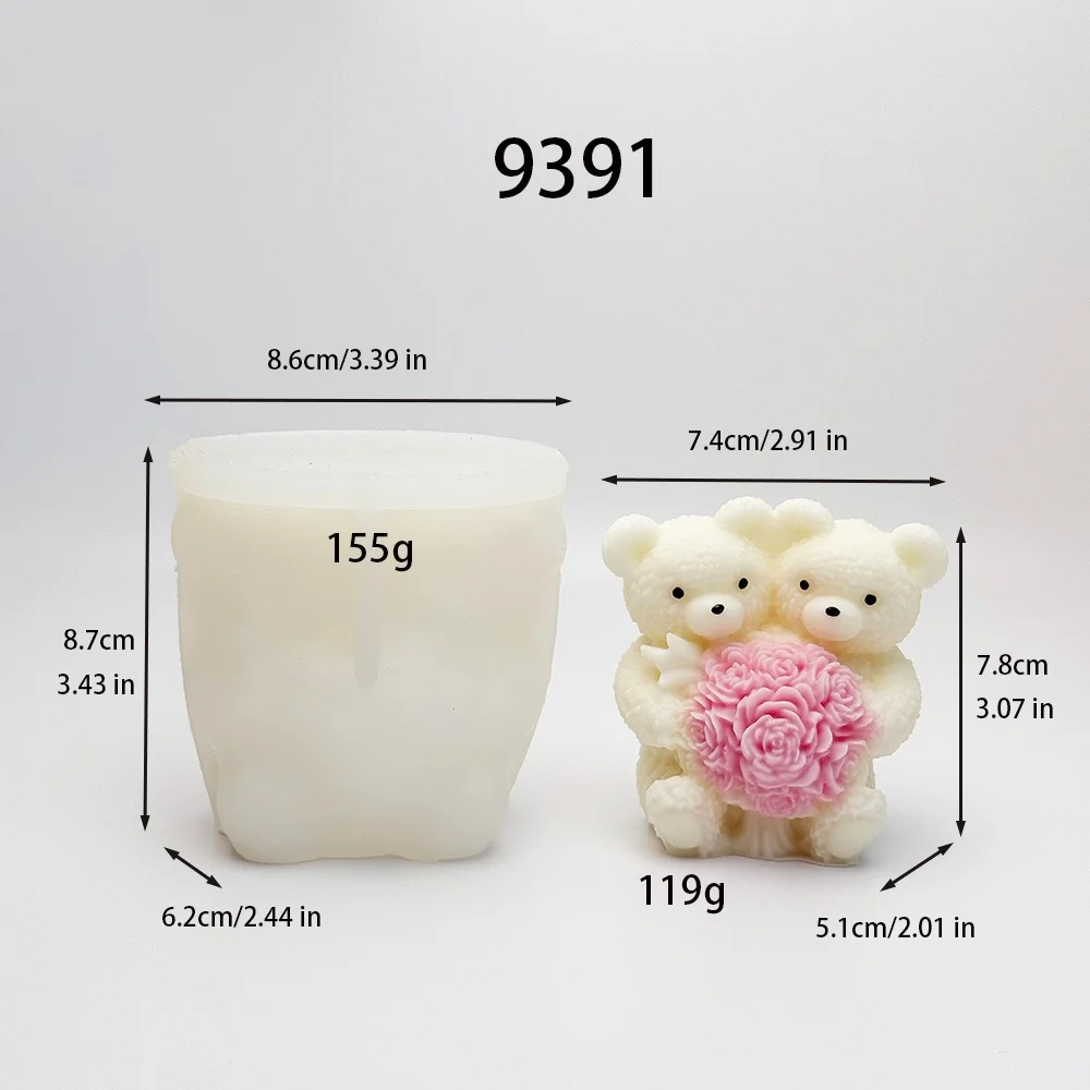 Teddy Bear with Roses Silicone Candle Mold - 9391