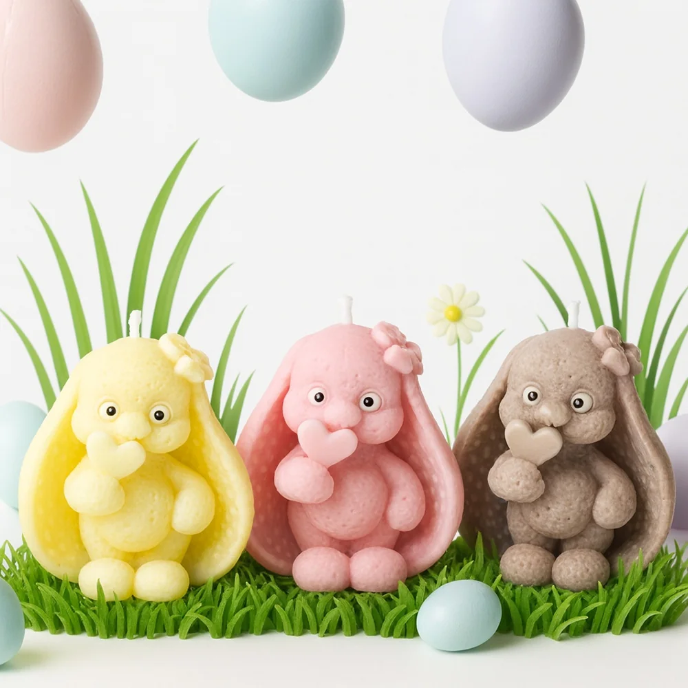 Lop Bunny Silicone Candle Mold with Heart Lollipop