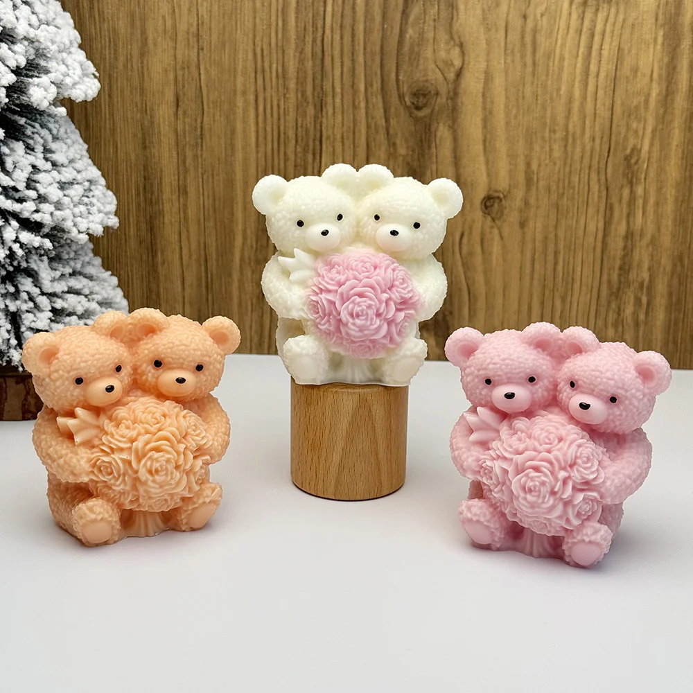 Teddy Bear with Roses Silicone Candle Mold - 9391