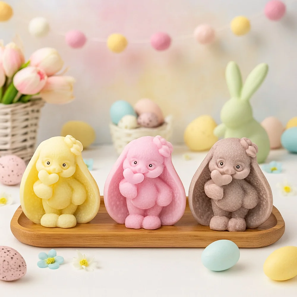 Lop Bunny Silicone Candle Mold with Heart Lollipop