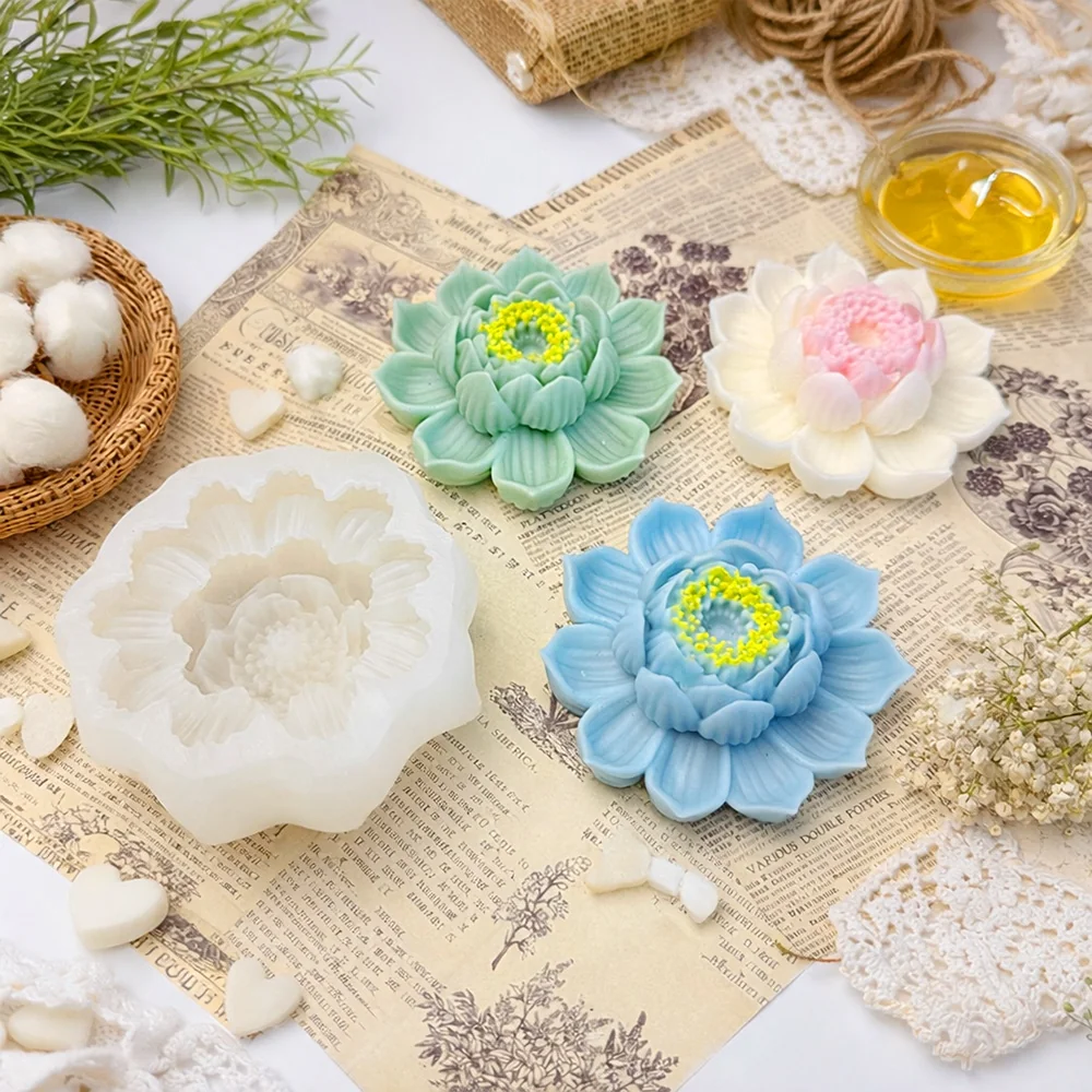 Blue Lotus Silicone Candle Mold with Yellow Center