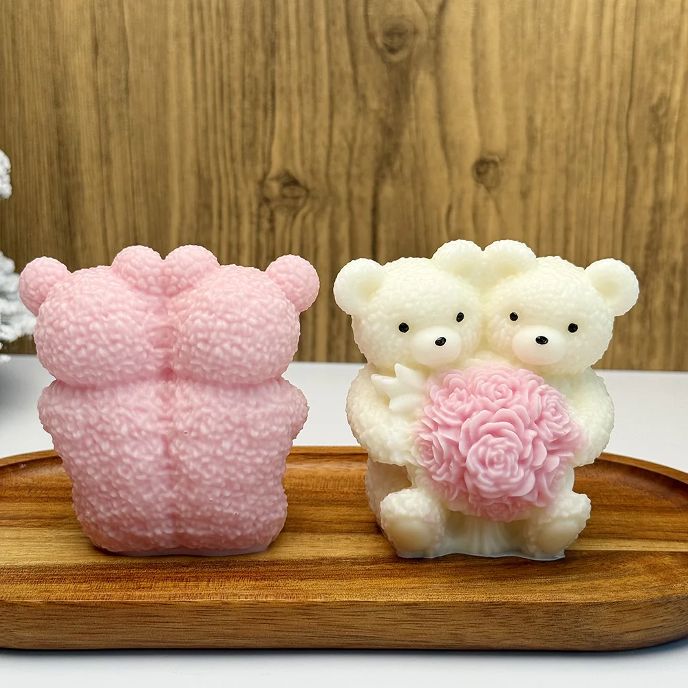 Teddy Bear with Roses Silicone Candle Mold - 9391
