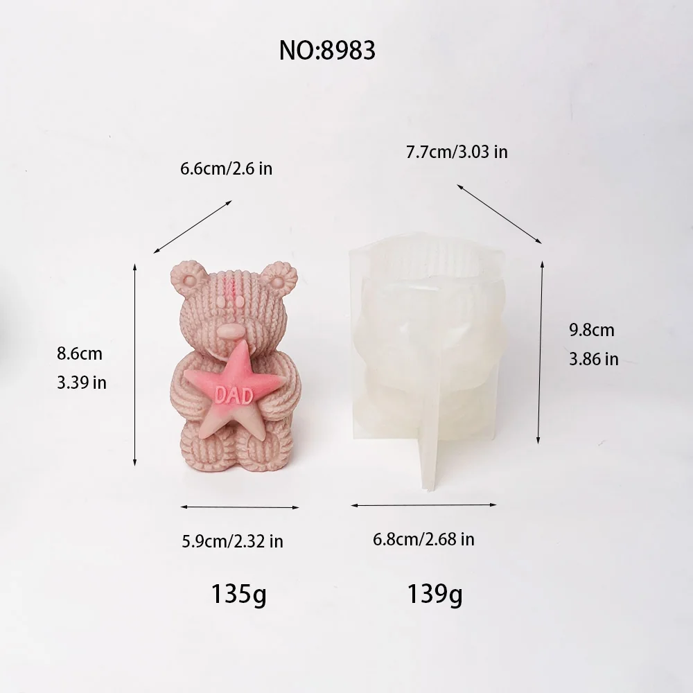 8983-抱DAD字样星星针织小熊硅胶模具
