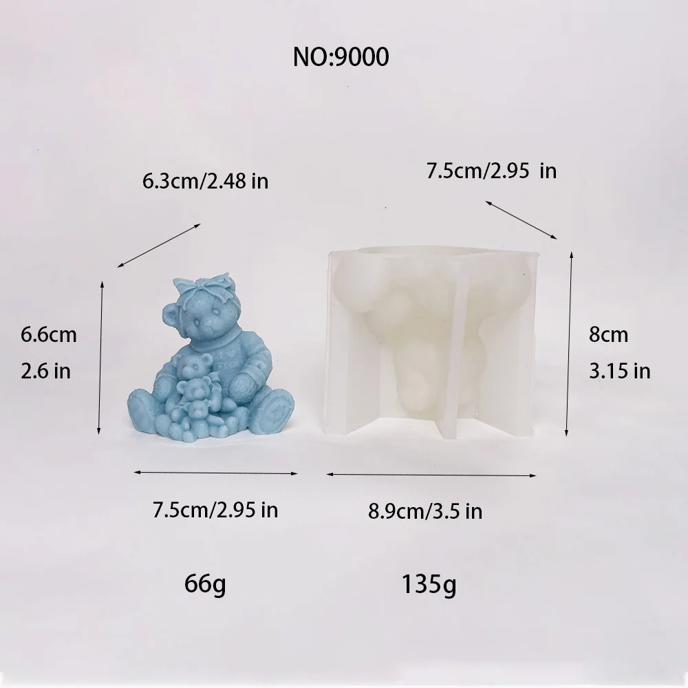 9000-坐姿蝴蝶结抱崽小熊/硅胶模具
