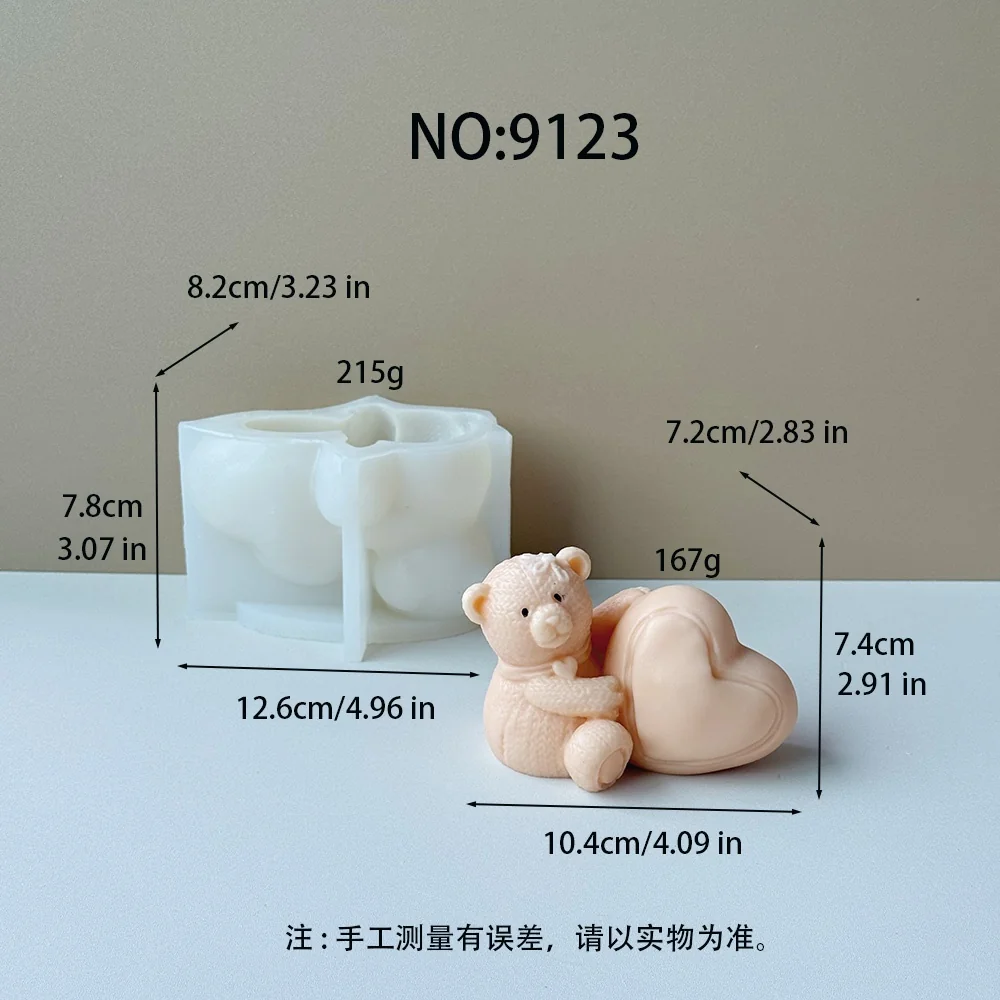 9123-坐姿抱爱心针织纹理小熊硅胶模具