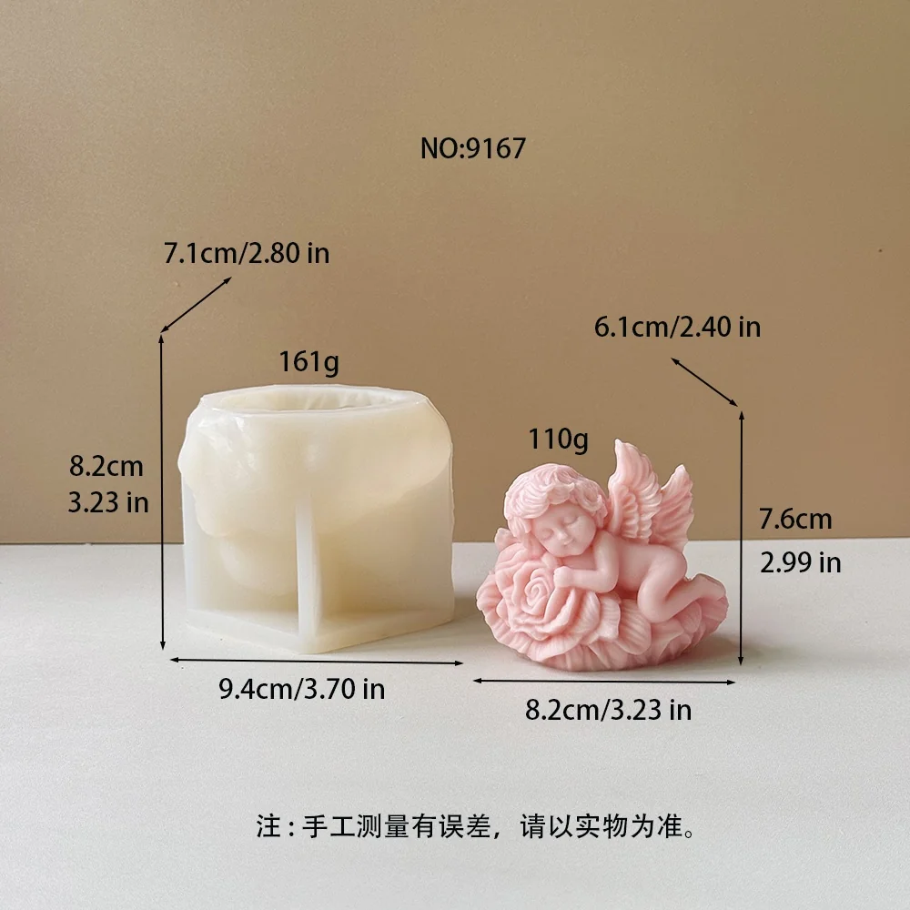9167-趴卧在玫瑰花上的熟睡小天使硅胶模具