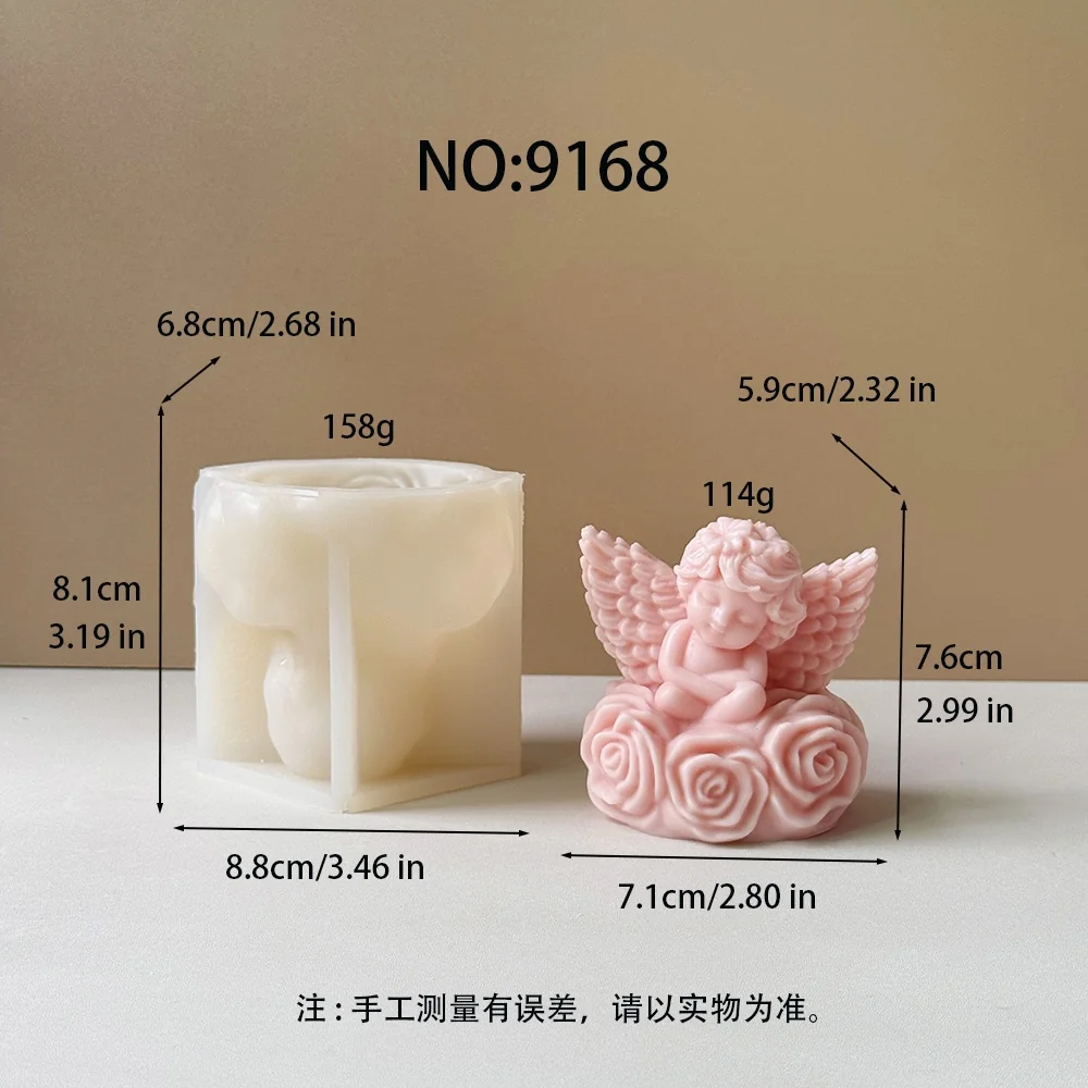 9168-坐玫瑰花丛带翅膀小天使硅胶模具