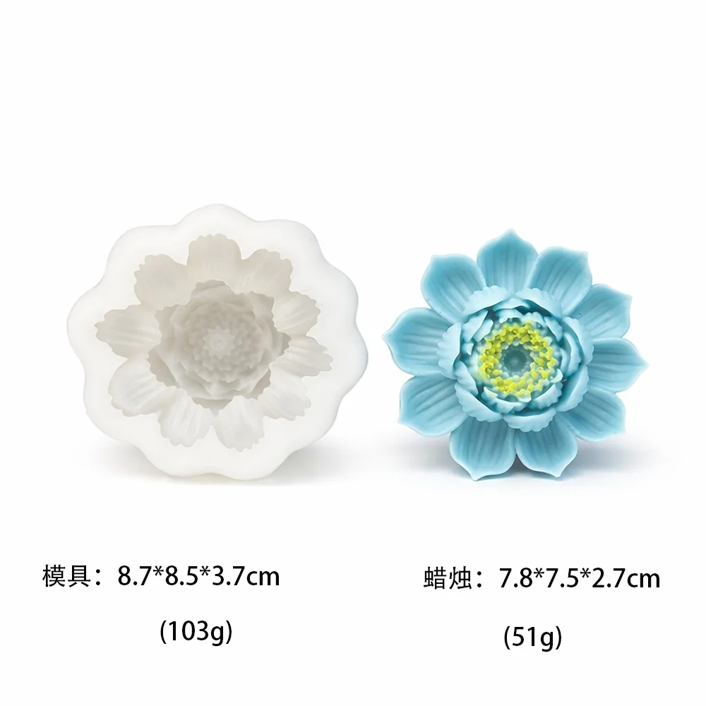 Blue Lotus Silicone Candle Mold with Yellow Center
