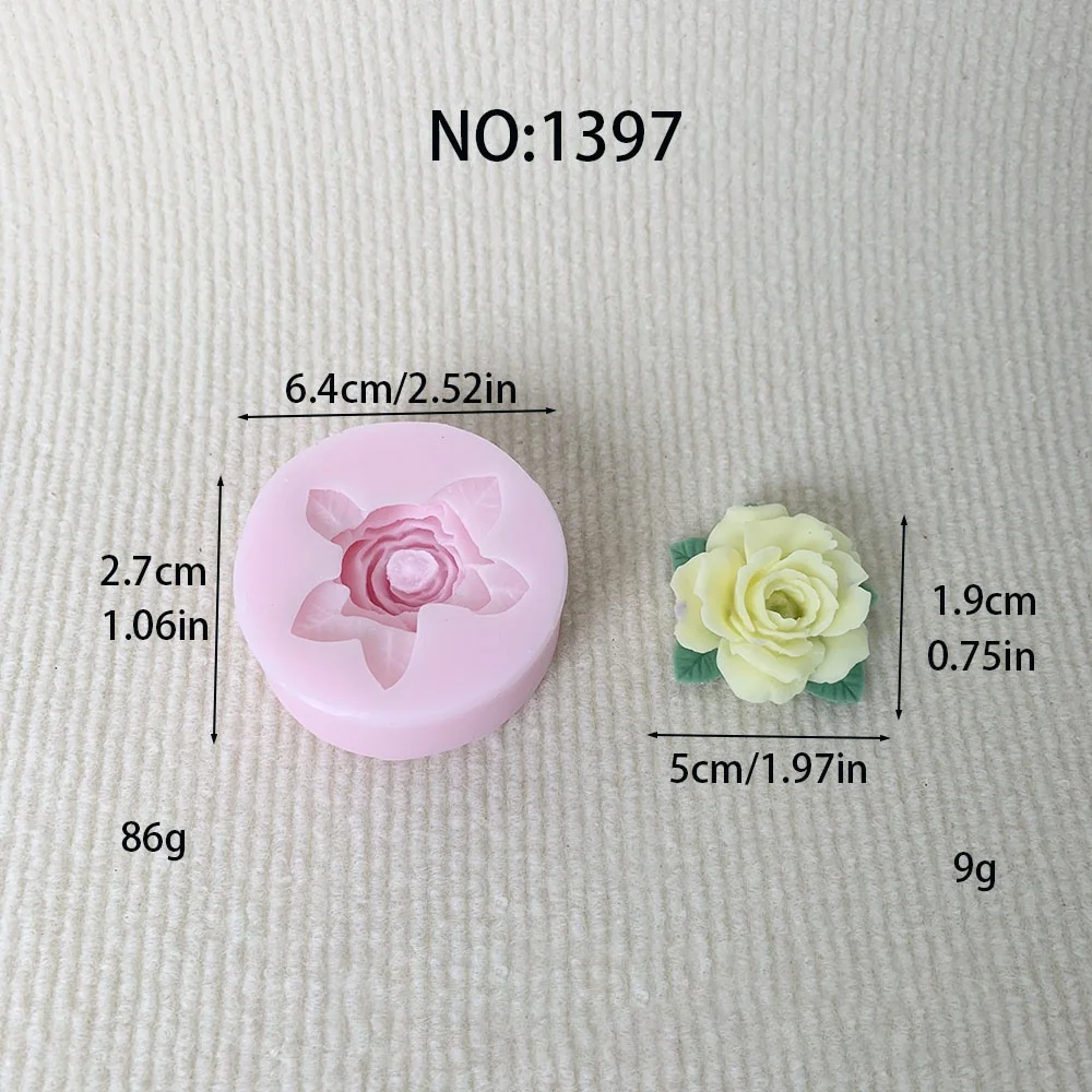 1397-带叶玫瑰花硅胶模具