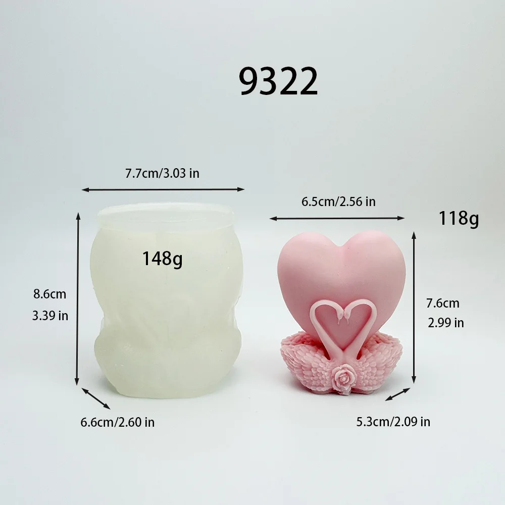 9322-双天鹅爱心硅胶蜡烛模具