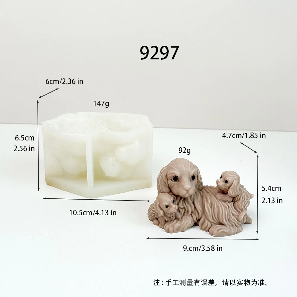9297-长毛可卡母犬依偎两只幼崽的动物硅胶模具