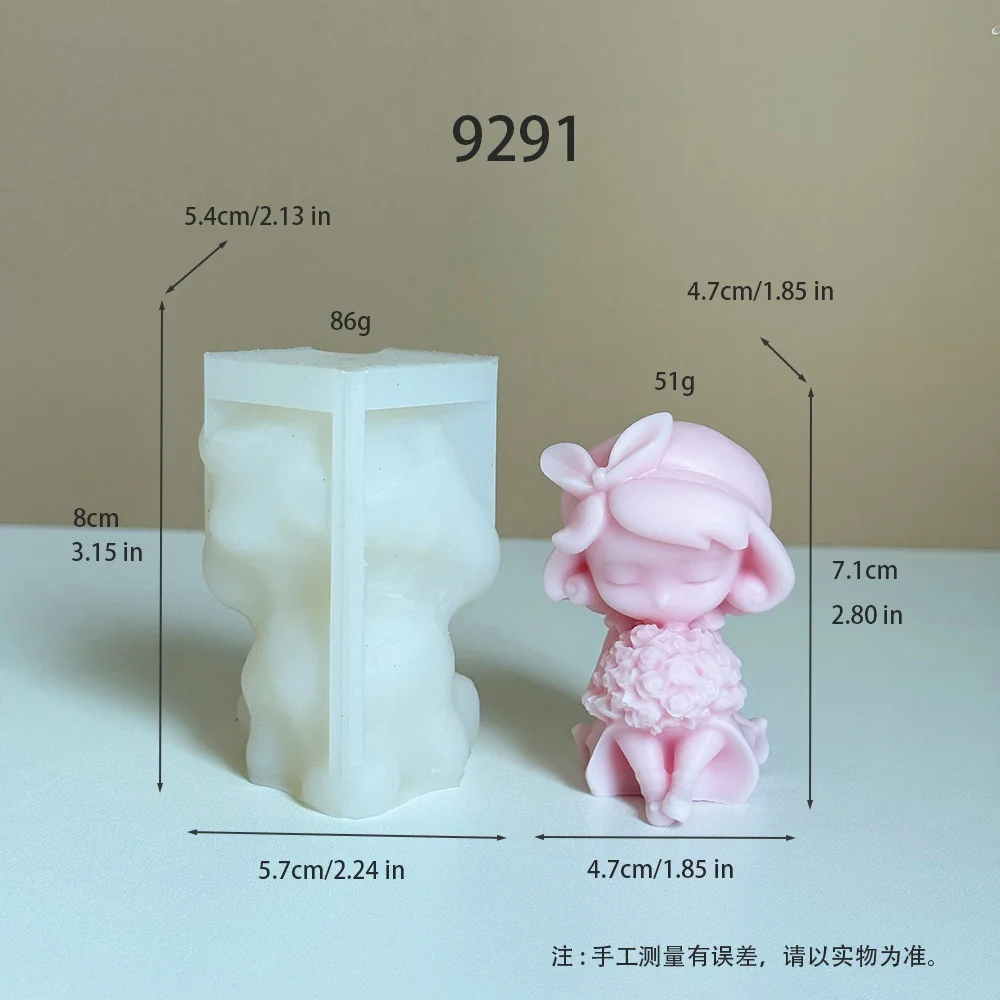 9291-戴蝴蝶结抱花束的闭眼Q版小女孩硅胶模具