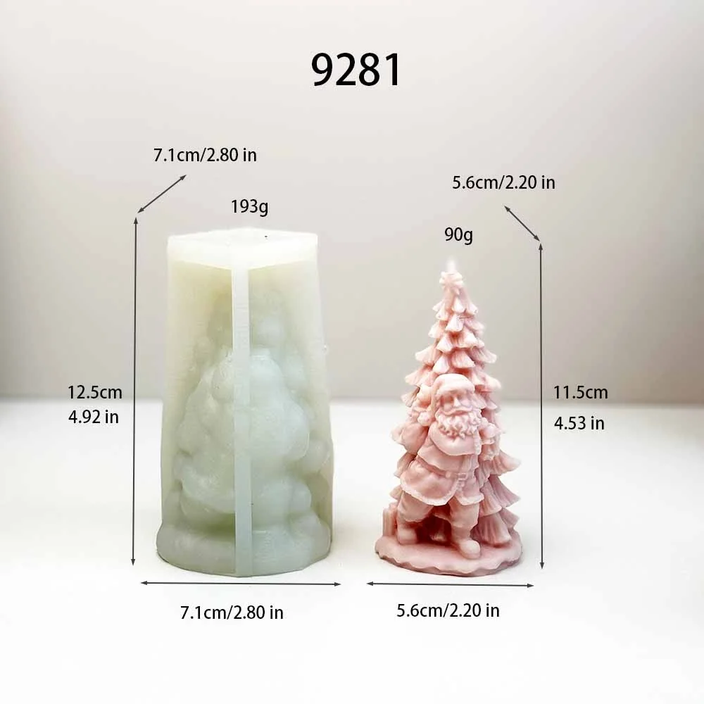 9281-圣诞主题，圣诞老人倚靠圣诞树的立体硅胶模具