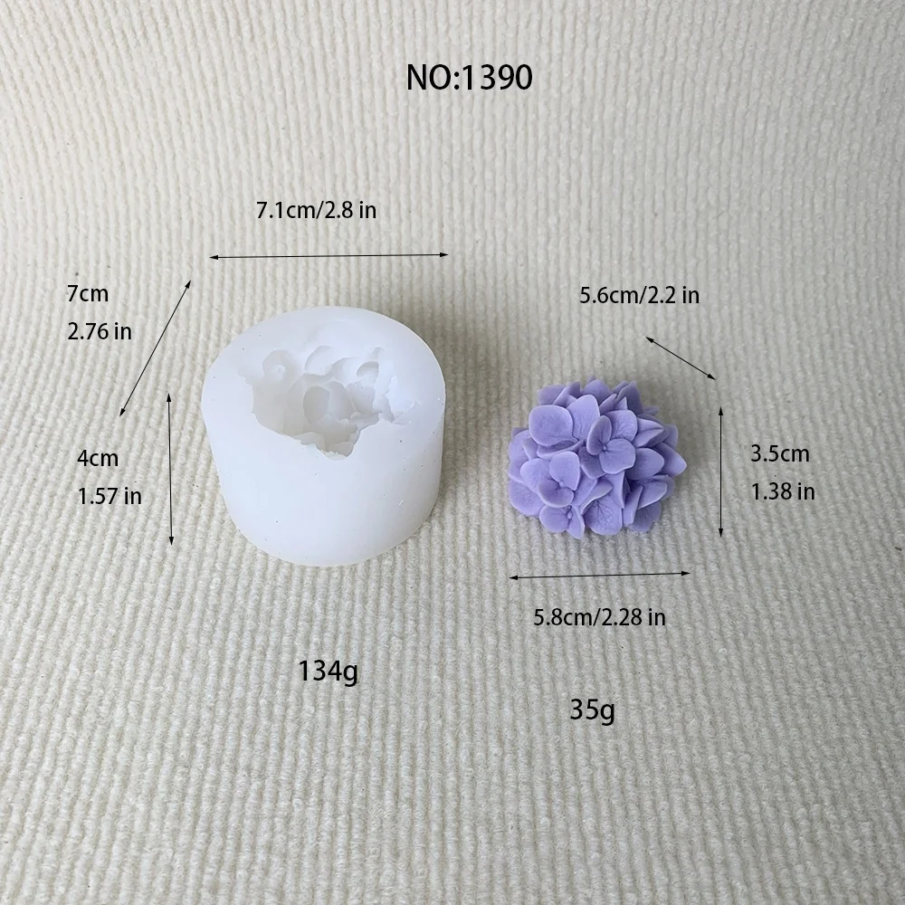 1390-立体绣球花蜡烛硅胶模具